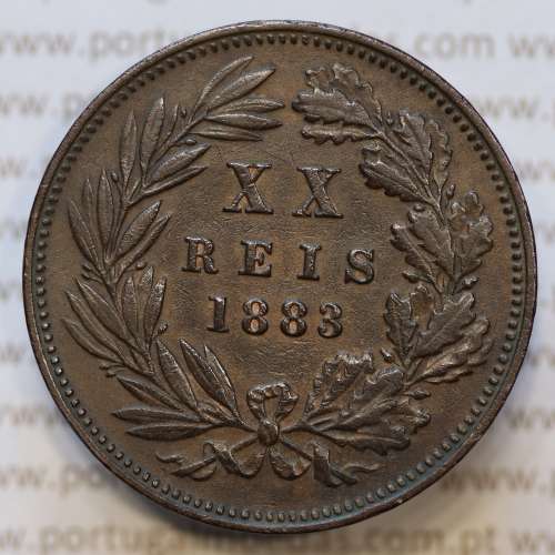 Moeda 20 Réis Bronze (XX Réis) 1883 (MBC+) - Rei D. LUIS I - World Coins Portugal KM527