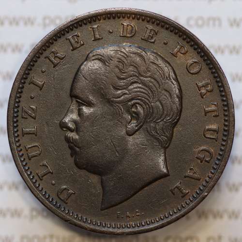 Moeda 20 Réis Bronze (XX Réis) 1883 (MBC+) - Rei D. LUIS I - World Coins Portugal KM527