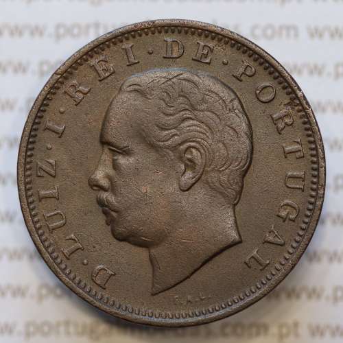 Moeda 20 Réis Bronze (XX Réis) 1883 (MBC+) - Rei D. LUIS I - World Coins Portugal KM527