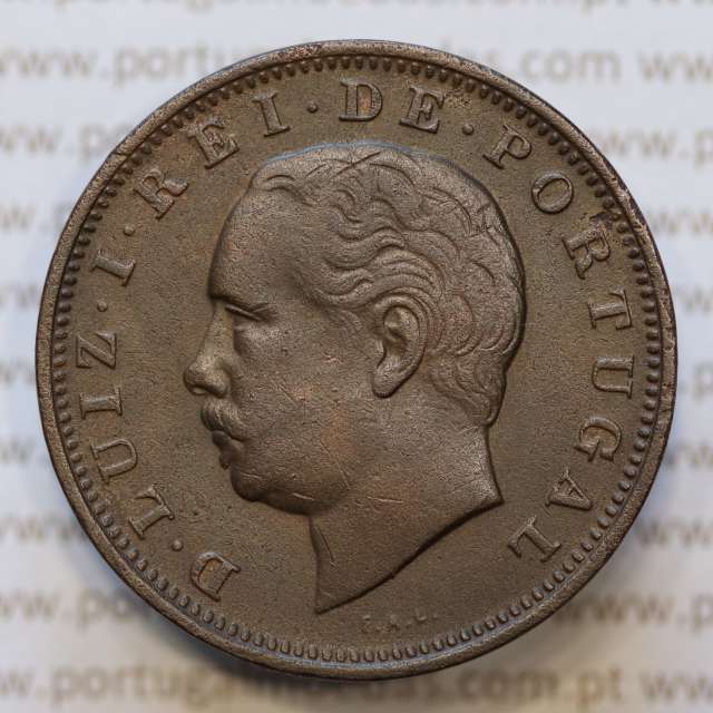 Moeda 20 Réis Bronze (XX Réis) 1883 (MBC+) - Rei D. LUIS I - World Coins Portugal KM527