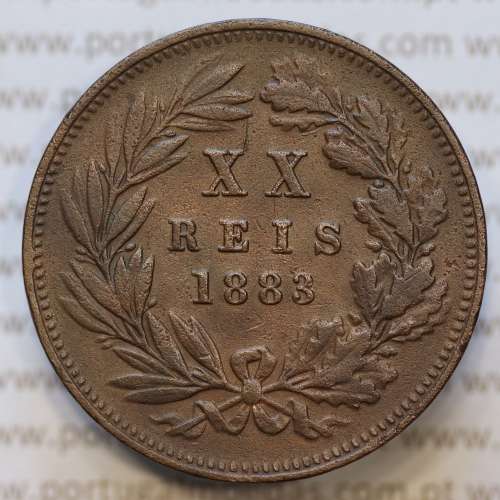 Moeda 20 Réis Bronze (XX Réis) 1883 (MBC+) - Rei D. LUIS I - World Coins Portugal KM527