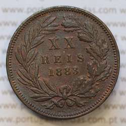 Moeda 20 Réis Bronze (XX Réis) 1883 (MBC) - Rei D. LUIS I - World Coins Portugal KM527