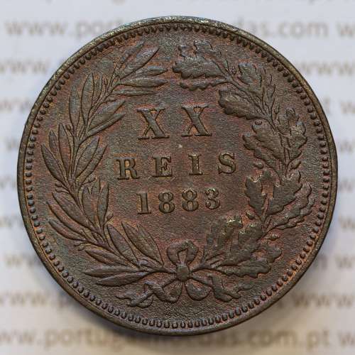 Moeda 20 Réis Bronze (XX Réis) 1883 (MBC) - Rei D. LUIS I - World Coins Portugal KM527