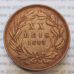 Moeda 20 Réis Bronze (XX Réis) 1883 (MBC) - Rei D. LUIS I - World Coins Portugal KM527
