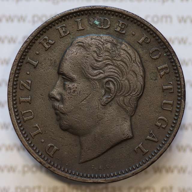 Moeda 20 Réis Bronze (XX Réis) 1883 (MBC) - Rei D. LUIS I - World Coins Portugal KM527