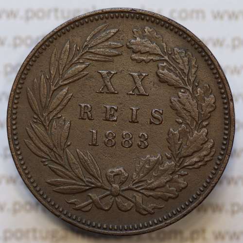 Moeda 20 Réis Bronze (XX Réis) 1883 (MBC) - Rei D. LUIS I - World Coins Portugal KM527