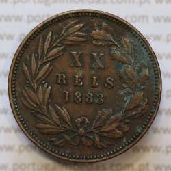 Moeda 20 Réis Bronze (XX Réis) 1883 (MBC) - Rei D. LUIS I - World Coins Portugal KM527