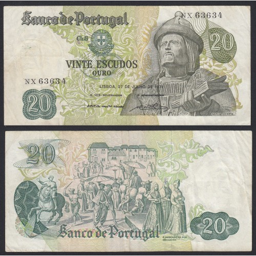 Nota de 20 Escudos 1971 Garcia de Orta, 20$00 27/07/1971 Chapa: 8 - Banco de Portugal (Circulada)