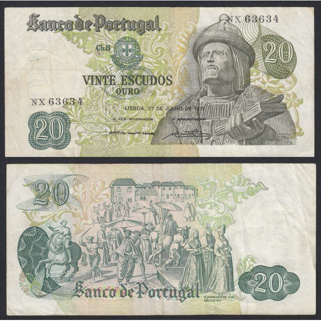 Nota de 20 Escudos 1971 Garcia de Orta, 20$00 27/07/1971 Chapa: 8 - Banco de Portugal (Circulada)