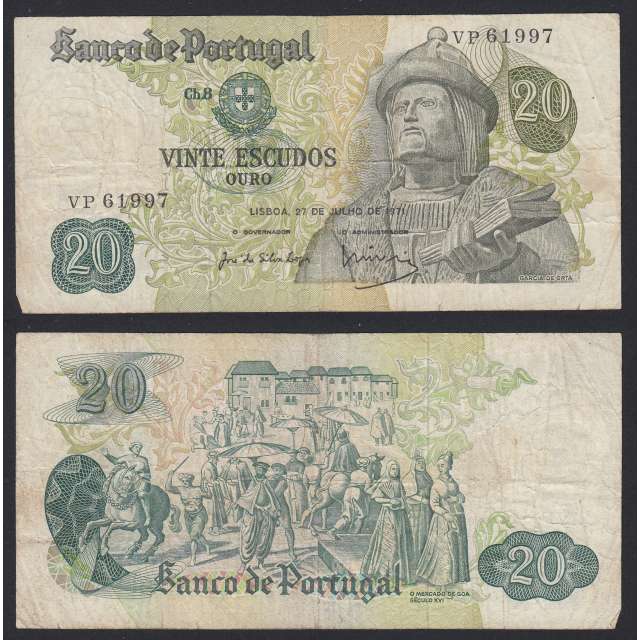 Nota de 20 Escudos 1971 Garcia de Orta, 20$00 27/07/1971 Chapa: 8 - Banco de Portugal (Circulada)