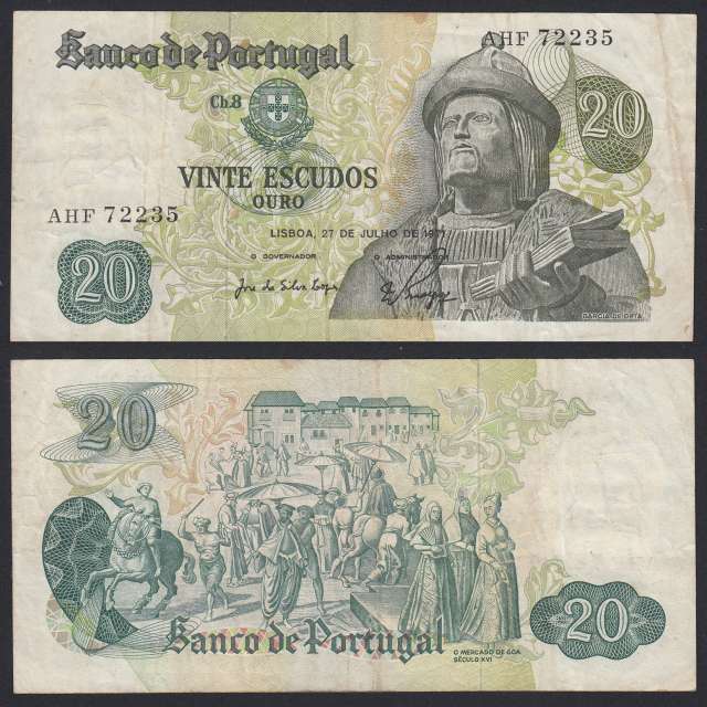 Nota de 20 Escudos 1971 Garcia de Orta, 20$00 27/07/1971 Chapa: 8 - Banco de Portugal (Circulada)