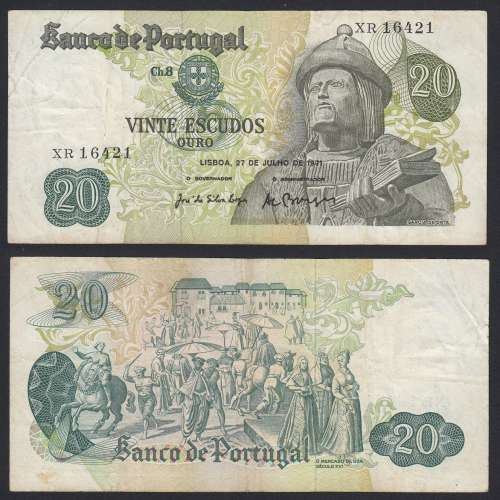 Nota de 20 Escudos 1971 Garcia de Orta, 20$00 27/07/1971 Chapa: 8 - Banco de Portugal (Circulada)