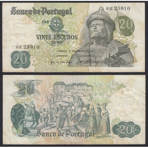 Nota de 20 Escudos 1971 Garcia de Orta, 20$00 27/07/1971 Chapa: 8 - Banco de Portugal (Circulada)