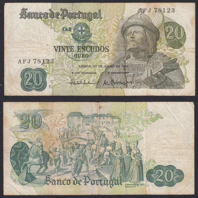 Nota de 20 Escudos 1971 Garcia de Orta, 20$00 27/07/1971 Chapa: 8 - Banco de Portugal (Circulada)