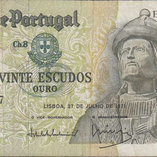 Nota de 20 Escudos 1971 Garcia de Orta, 20$00 27/07/1971 Chapa: 8 - Banco de Portugal (Circulada)