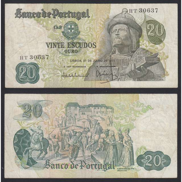 Nota de 20 Escudos 1971 Garcia de Orta, 20$00 27/07/1971 Chapa: 8 - Banco de Portugal (Circulada)