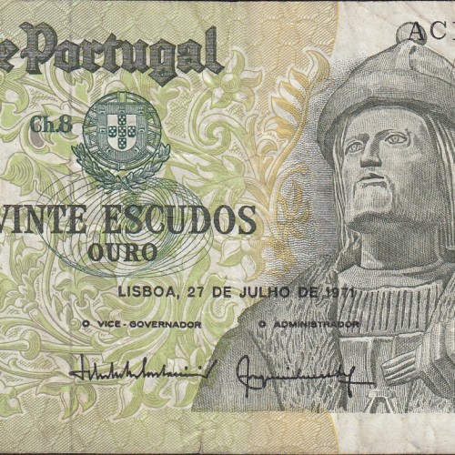 Nota de 20 Escudos 1971 Garcia de Orta, 20$00 27/07/1971 Chapa: 8 - Banco de Portugal (Circulada)