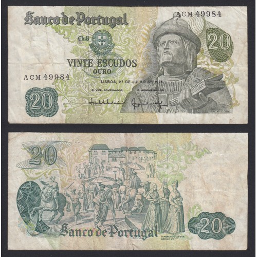 Nota de 20 Escudos 1971 Garcia de Orta, 20$00 27/07/1971 Chapa: 8 - Banco de Portugal (Circulada)