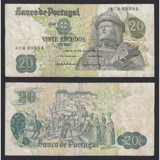 Nota de 20 Escudos 1971 Garcia de Orta, 20$00 27/07/1971 Chapa: 8 - Banco de Portugal (Circulada)