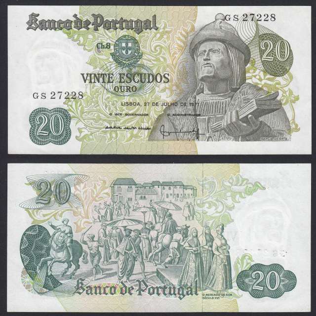 Nota de 20 Escudos 1971 Garcia de Orta, 20$00 27/07/1971 Chapa: 8 - Banco de Portugal (Pouco Circulada)