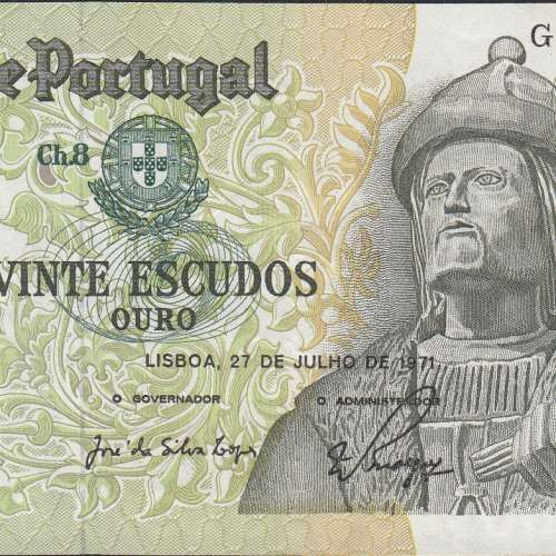 Nota de 20 Escudos 1971 Garcia de Orta, 20$00 27/07/1971 Chapa: 8 - Banco de Portugal (Pouco Circulada)