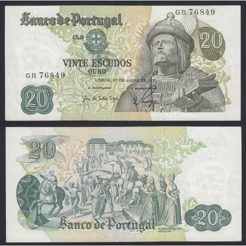 Nota de 20 Escudos 1971 Garcia de Orta, 20$00 27/07/1971 Chapa: 8 - Banco de Portugal (Pouco Circulada)