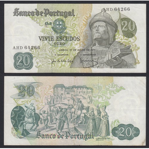 Nota de 20 Escudos 1971 Garcia de Orta, 20$00 27/07/1971 Chapa: 8 - Banco de Portugal (Pouco Circulada)