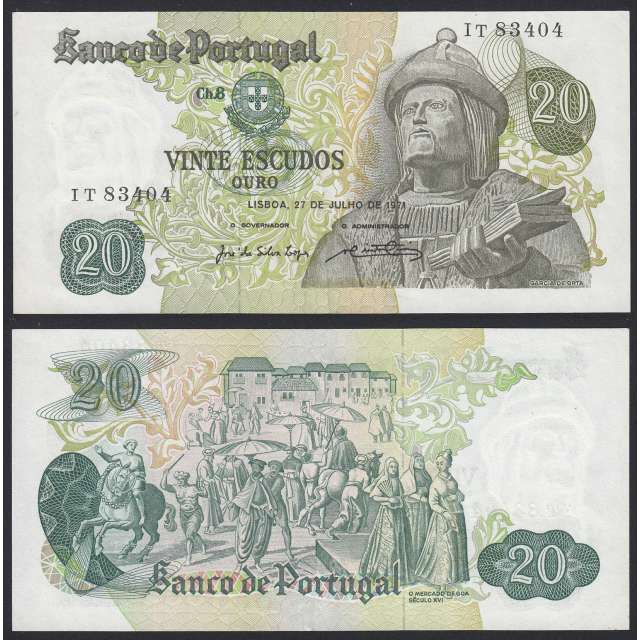 Nota de 20 Escudos 1971 Garcia de Orta, 20$00 27/07/1971 Chapa: 8 - Banco de Portugal (Pouco Circulada)