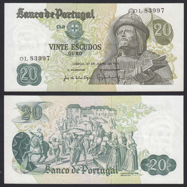 Nota de 20 Escudos 1971 Garcia de Orta, 20$00 27/07/1971 Chapa: 8 - Banco de Portugal (Pouco Circulada)