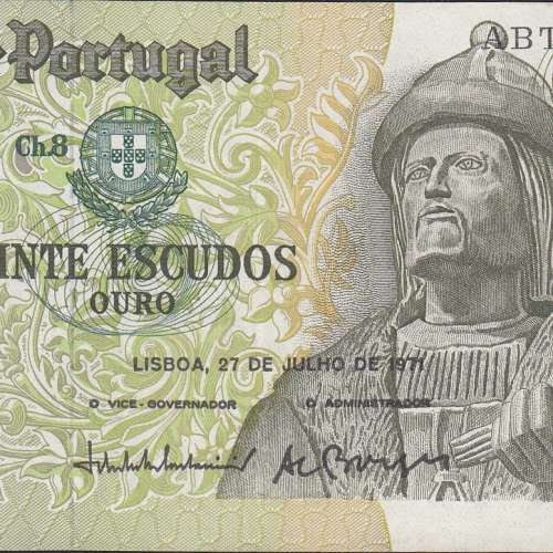 Nota de 20 Escudos 1971 Garcia de Orta, 20$00 27/07/1971 Chapa: 8 - Banco de Portugal (Pouco Circulada)