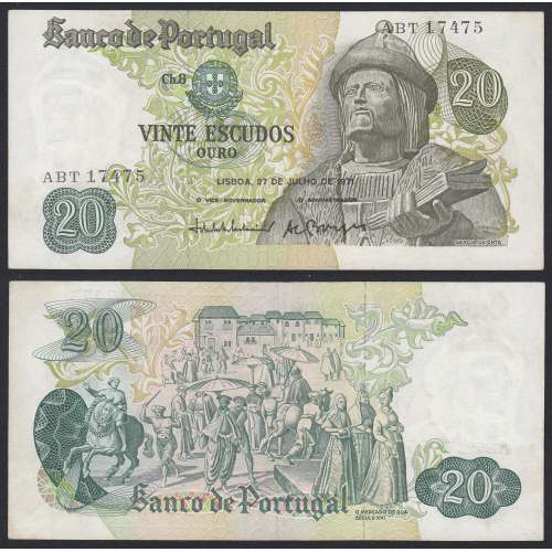 Nota de 20 Escudos 1971 Garcia de Orta, 20$00 27/07/1971 Chapa: 8 - Banco de Portugal (Pouco Circulada)