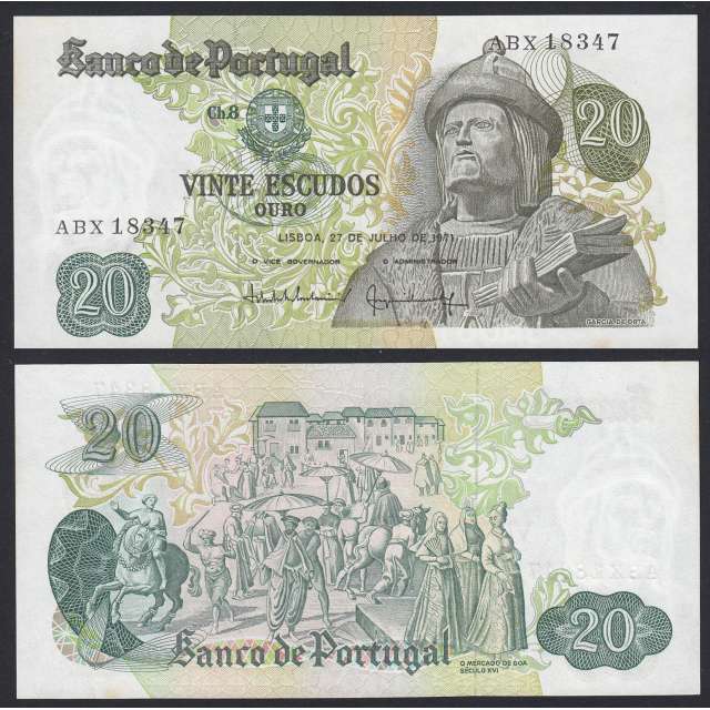 Nota de 20 Escudos 1971 Garcia de Orta, 20$00 27/07/1971 Chapa: 8 - Banco de Portugal (Pouco Circulada)