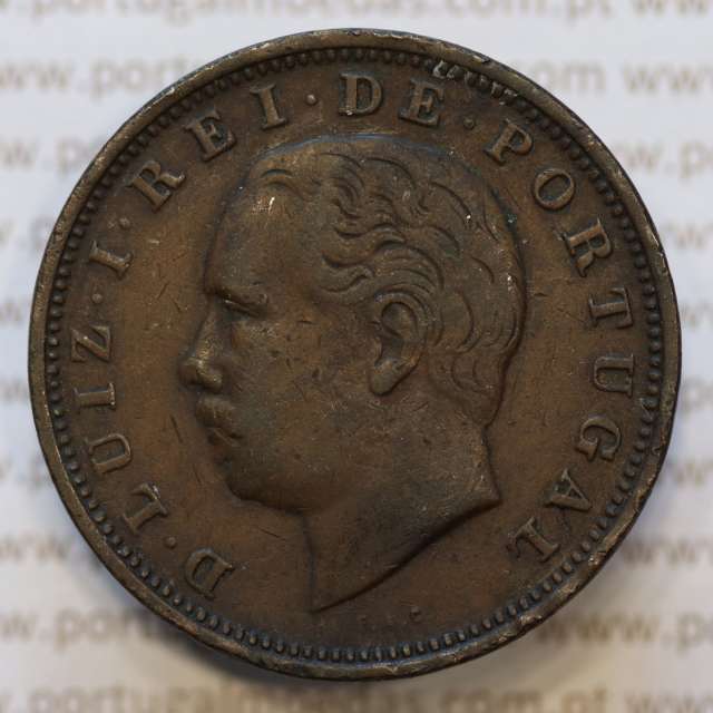 Moeda 20 Réis Bronze (XX Réis) 1883 (MBC) - Rei D. LUIS I - World Coins Portugal KM527