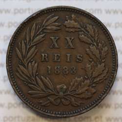 Moeda 20 Réis Bronze (XX Réis) 1883 (MBC) - Rei D. LUIS I - World Coins Portugal KM527