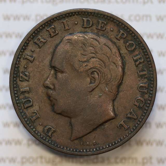 Moeda 20 Réis Bronze (XX Réis) 1883 (MBC) - Rei D. LUIS I - World Coins Portugal KM527