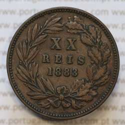 Moeda 20 Réis Bronze (XX Réis) 1883 (MBC) - Rei D. LUIS I - World Coins Portugal KM527