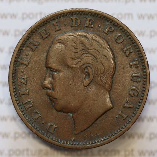 Moeda 20 Réis Bronze (XX Réis) 1883 (MBC) - Rei D. LUIS I - World Coins Portugal KM527