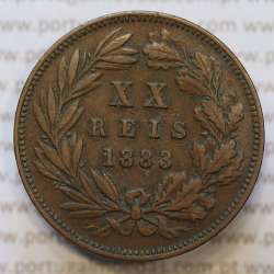 Moeda 20 Réis Bronze (XX Réis) 1883 (MBC) - Rei D. LUIS I - World Coins Portugal KM527