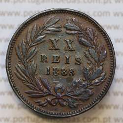 Moeda 20 Réis Bronze (XX Réis) 1883 (MBC) - Rei D. LUIS I - World Coins Portugal KM527