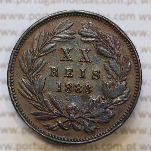 Moeda 20 Réis Bronze (XX Réis) 1883 (MBC) - Rei D. LUIS I - World Coins Portugal KM527