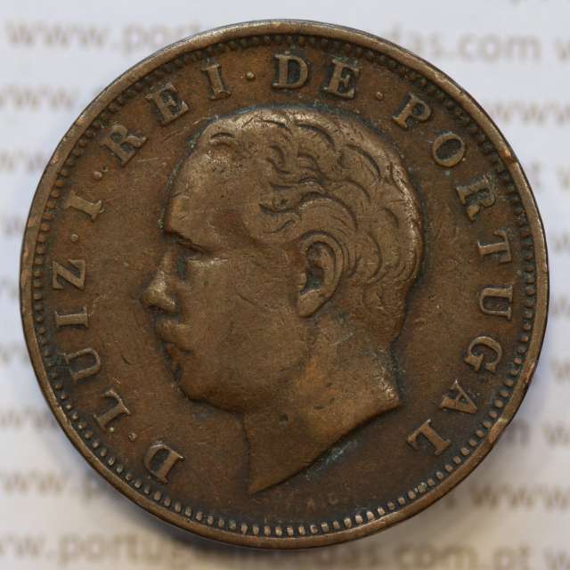 Moeda 20 Réis Bronze (XX Réis) 1883 (MBC) - Rei D. LUIS I - World Coins Portugal KM527