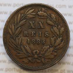 Moeda 20 Réis Bronze (XX Réis) 1883 (MBC) - Rei D. LUIS I - World Coins Portugal KM527