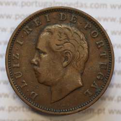 Moeda 20 Réis Bronze (XX Réis) 1883 (MBC) - Rei D. LUIS I - World Coins Portugal KM527