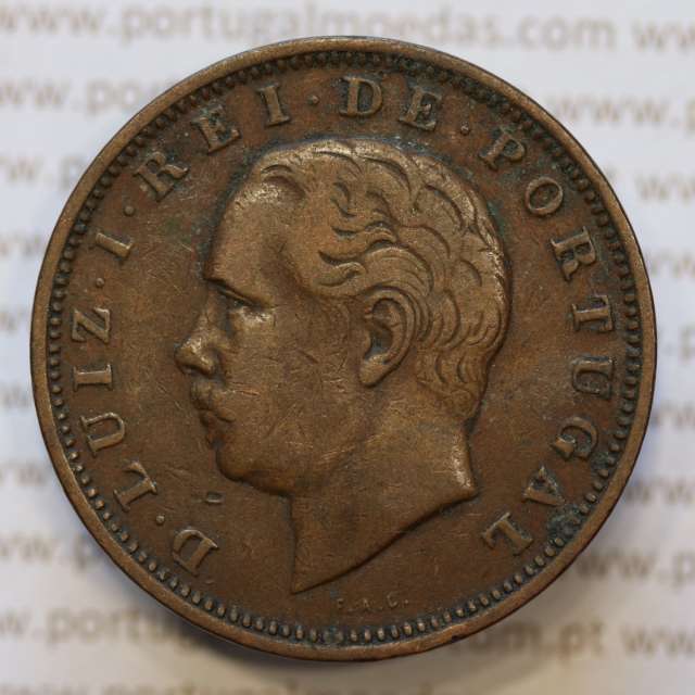 Moeda 20 Réis Bronze (XX Réis) 1883 (MBC) - Rei D. LUIS I - World Coins Portugal KM527