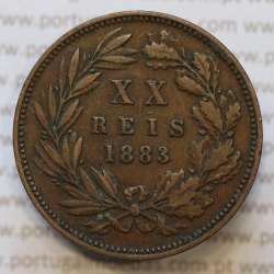 Moeda 20 Réis Bronze (XX Réis) 1883 (MBC) - Rei D. LUIS I - World Coins Portugal KM527