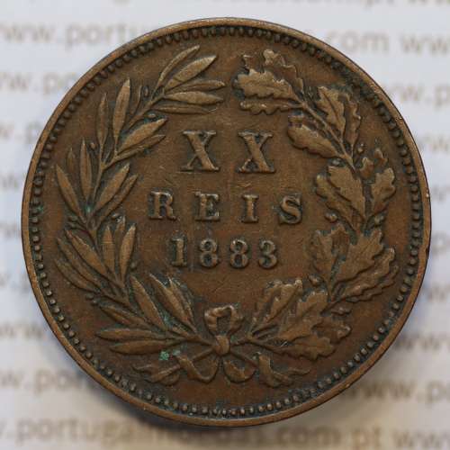 Moeda 20 Réis Bronze (XX Réis) 1883 (MBC) - Rei D. LUIS I - World Coins Portugal KM527