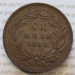 Moeda 20 Réis Bronze (XX Réis) 1883 (MBC) - Rei D. LUIS I - World Coins Portugal KM527