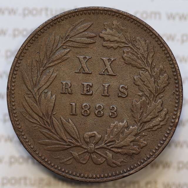 Moeda 20 Réis Bronze (XX Réis) 1883 (MBC) - Rei D. LUIS I - World Coins Portugal KM527