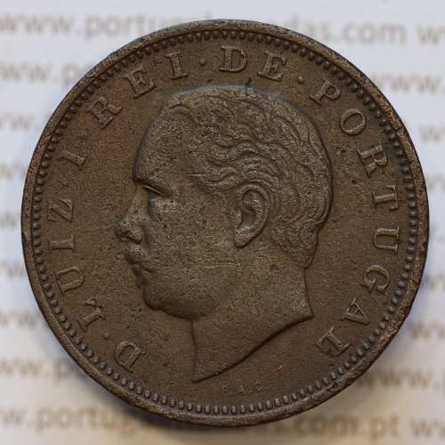 Moeda 20 Réis Bronze (XX Réis) 1883 (MBC) - Rei D. LUIS I - World Coins Portugal KM527