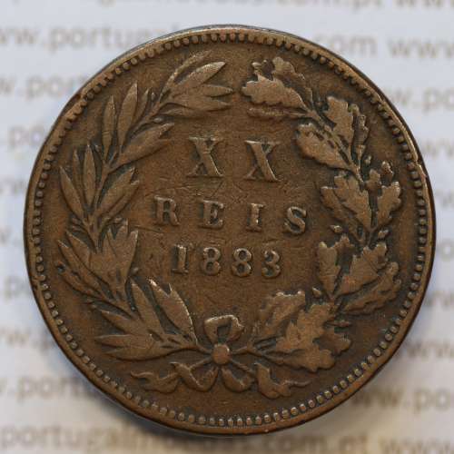 Moeda 20 Réis Bronze (XX Réis) 1883 (BC) - Rei D. LUIS I - World Coins Portugal KM527
